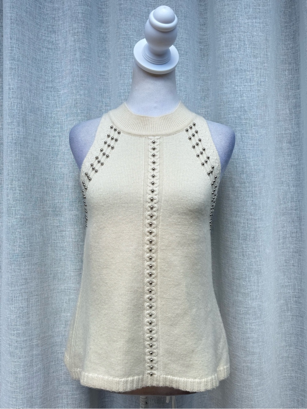 Ramy Brook New York ivory sleeveless sweater rivets top